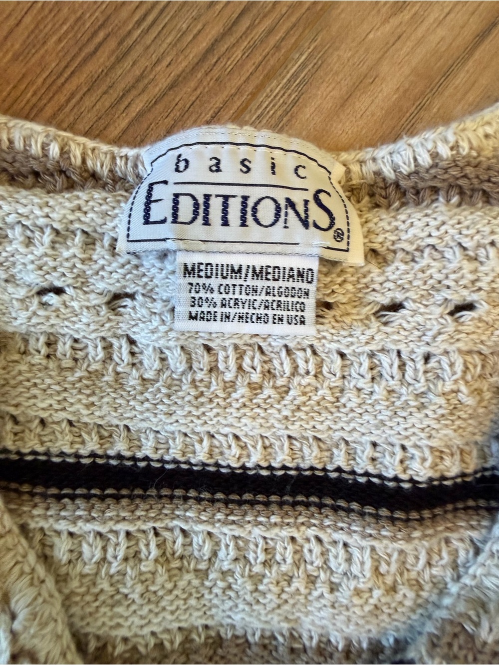 Vintage 90s Basic Editions Cream Open-Knit Stripe Cardigan - Picture 2 of 2